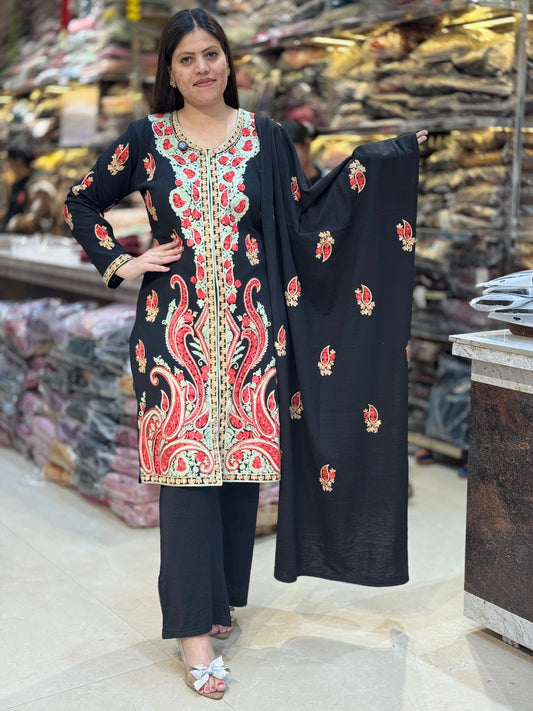 BLACK FRONT AND BACK DESIGN SHIRT WOOL SHAWL SUIT