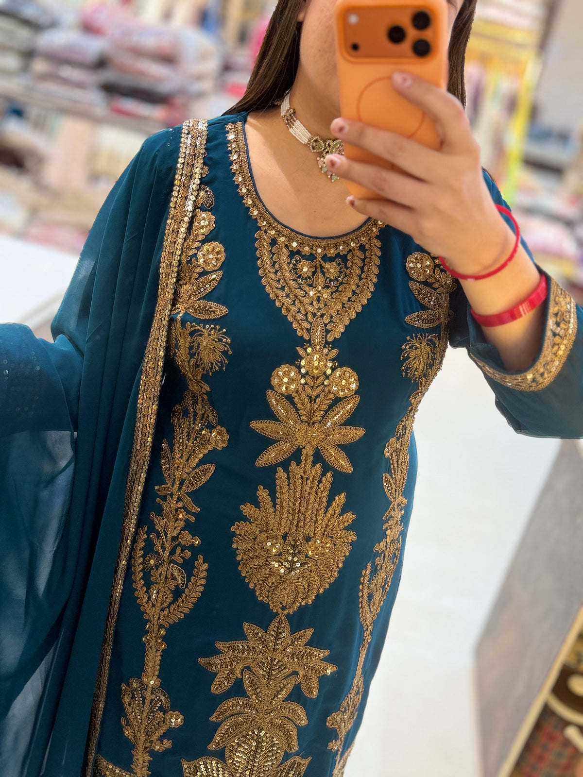 HANDWORK FOX GEORGET TEEL BLUE INSTA VIRAL SUIT FOR WEDDING
