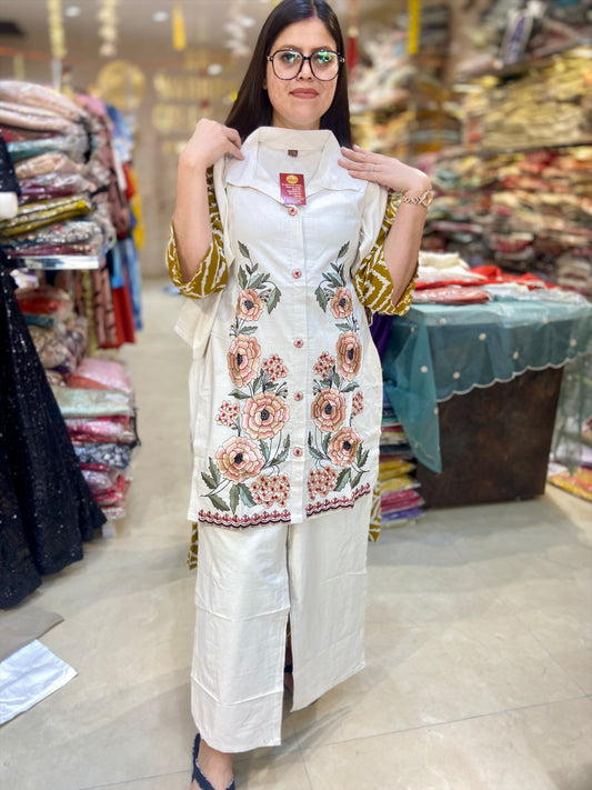 WHITE PURE COTTON FULL EMBROIDED CORDSET