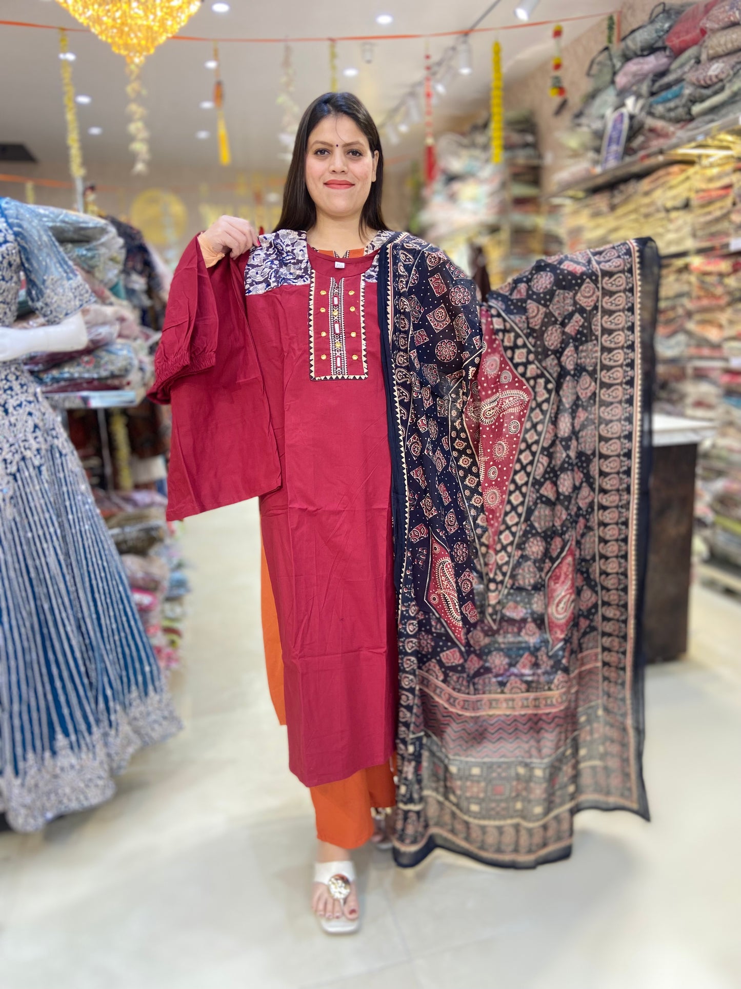 PURE DABU COTTON NECK DESIGNER A-LINE SUIT