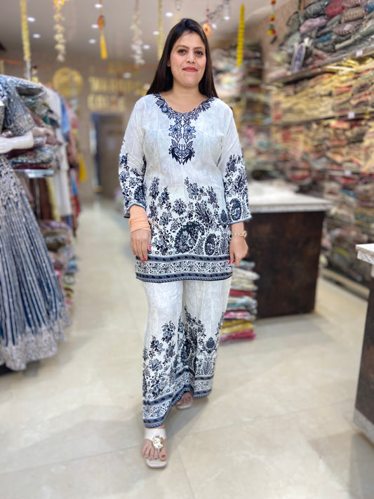 BLACK AND WHITE EMBROIDED PURE COTTON CORDSET