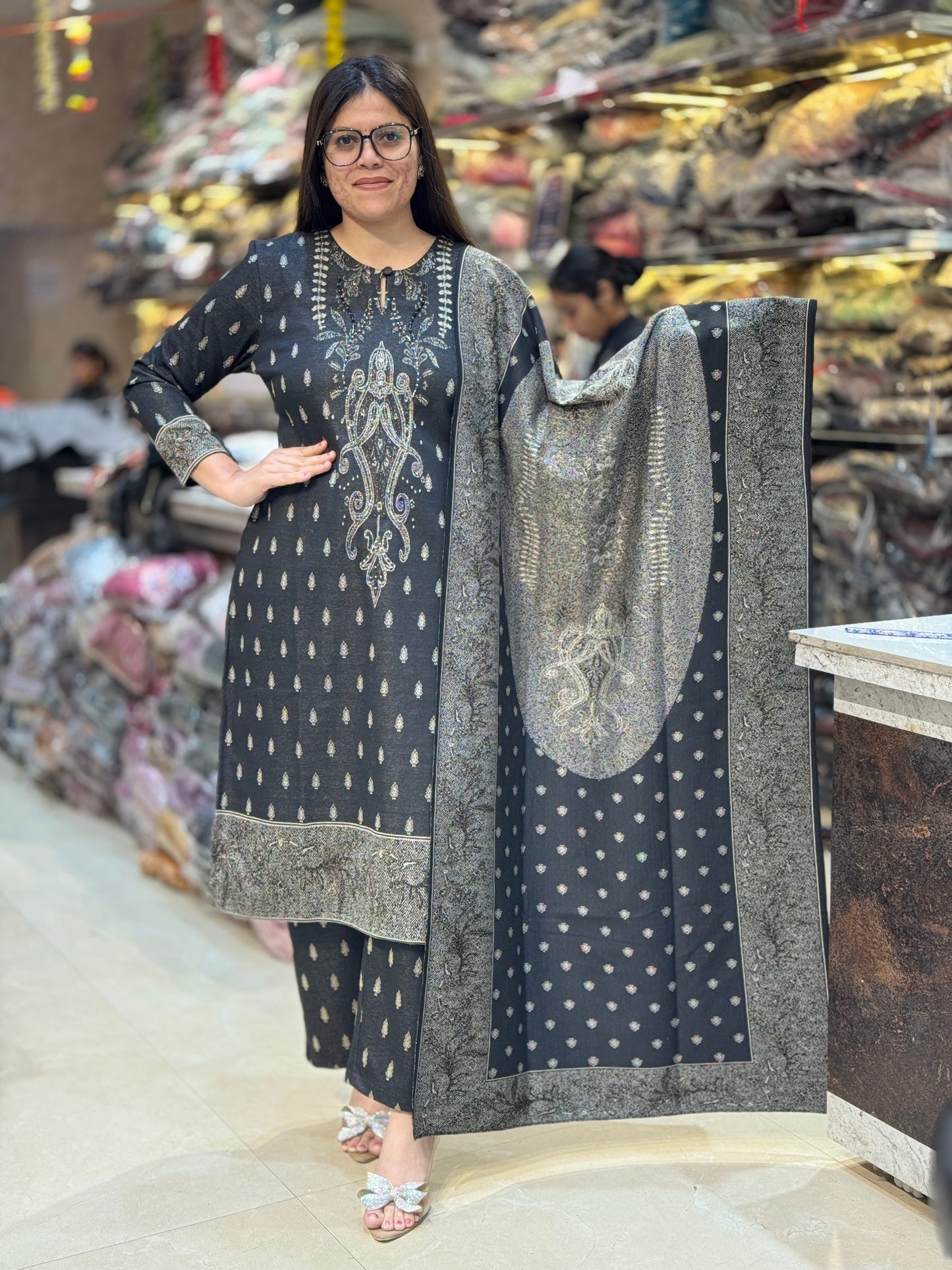 BLACK SILVER DESIGNER WOOL SUIT