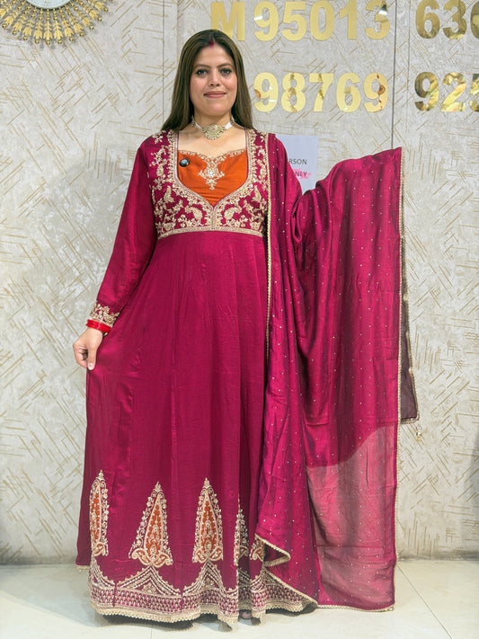 MEHROON NECK DESIGN LONG LENGTH 2PC ANARKALI