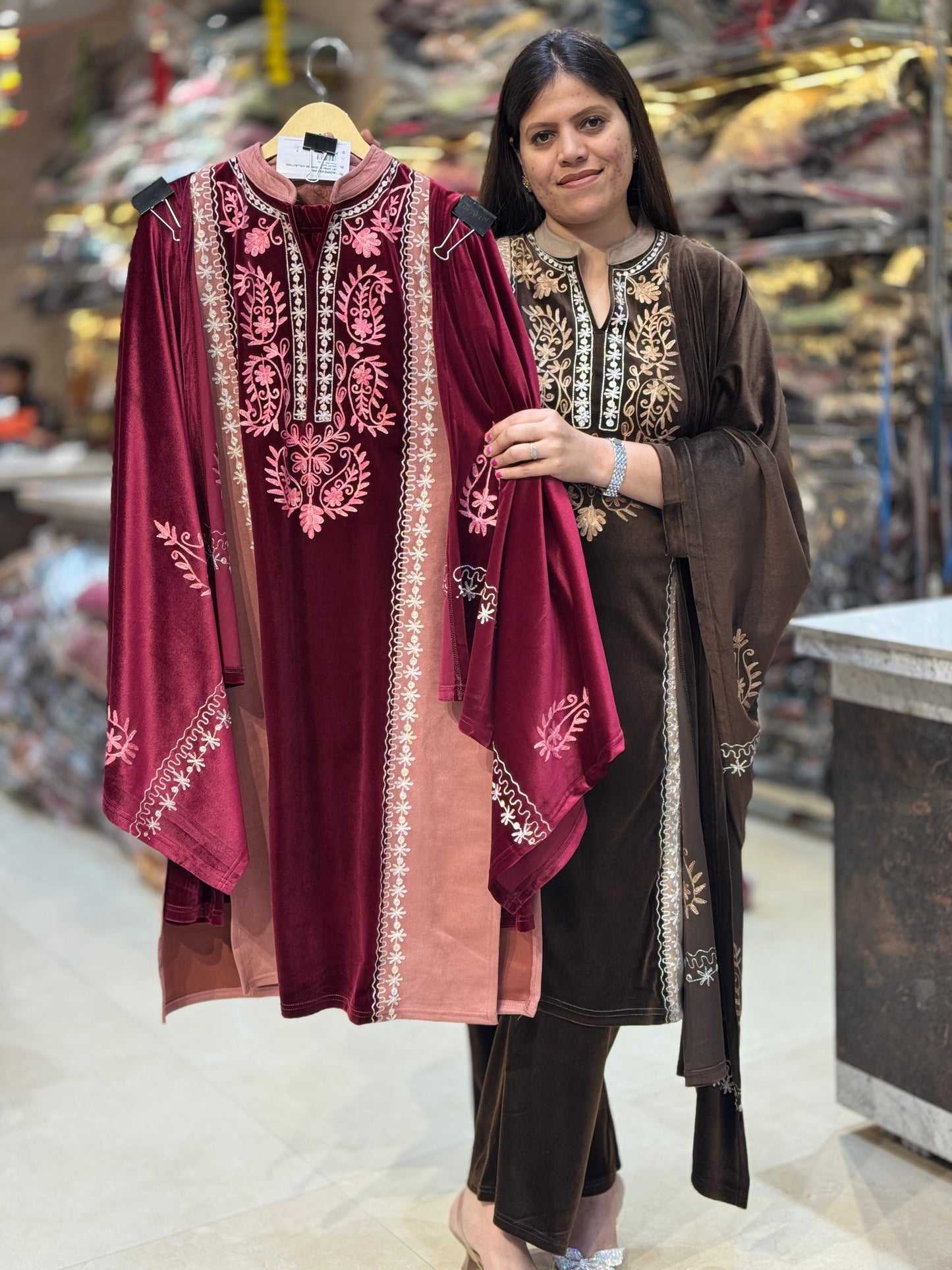 PREMIUM VELVET DUEL COLOUR SHAWL SUIT