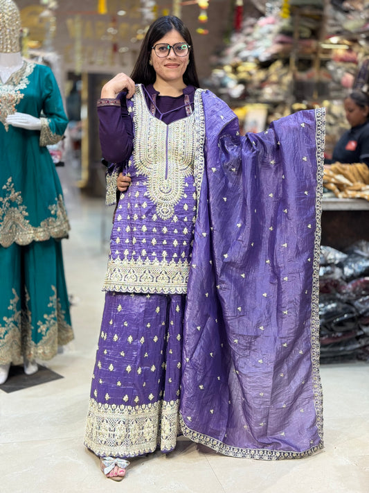 BEAUTIFUL GLASS TISSUE SHIRT WITH FULL FLAIR LEHNGA