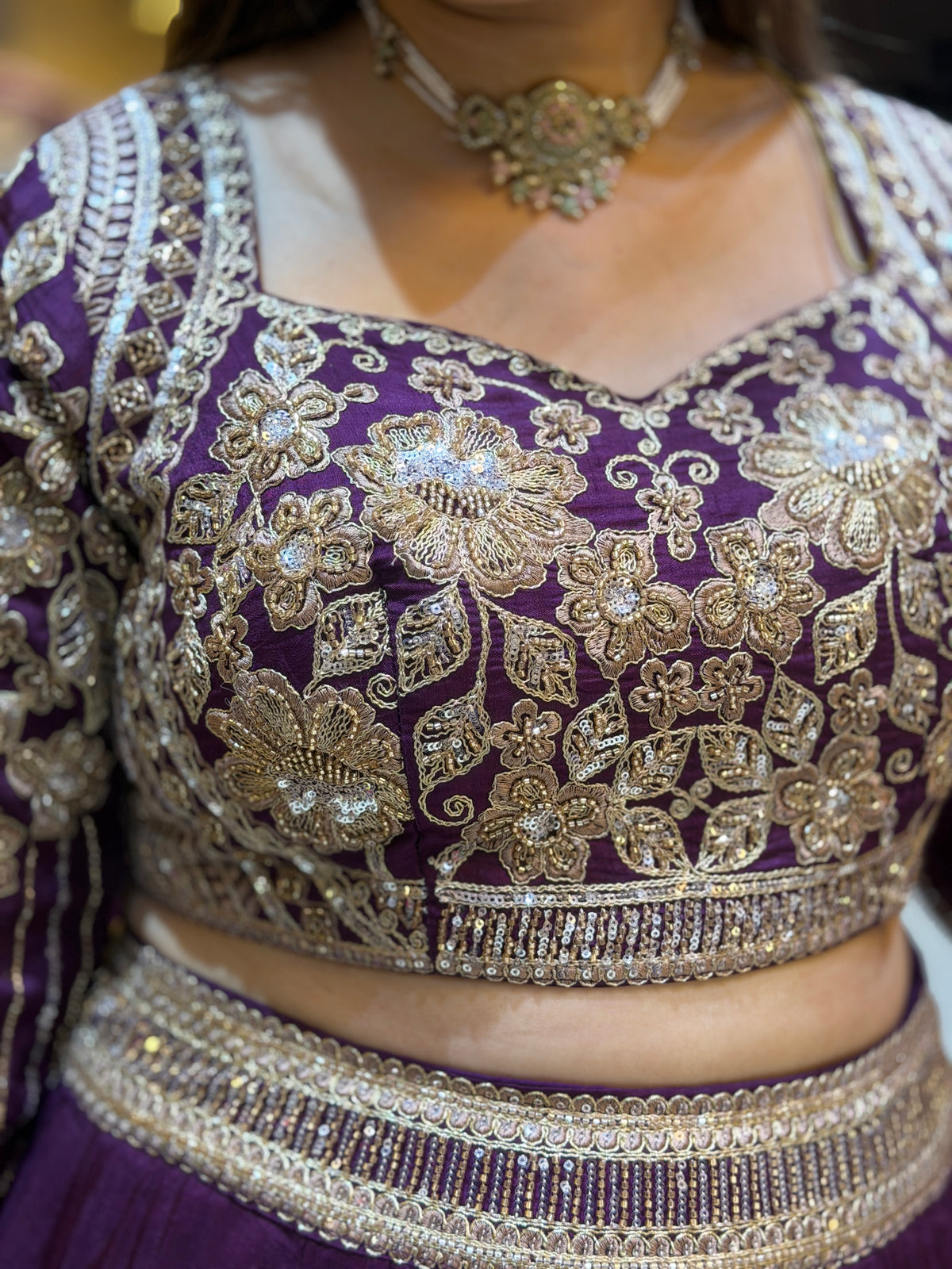 PURPLE GOLDEN SIPI WORK FULL FLAIR LEHENGA
