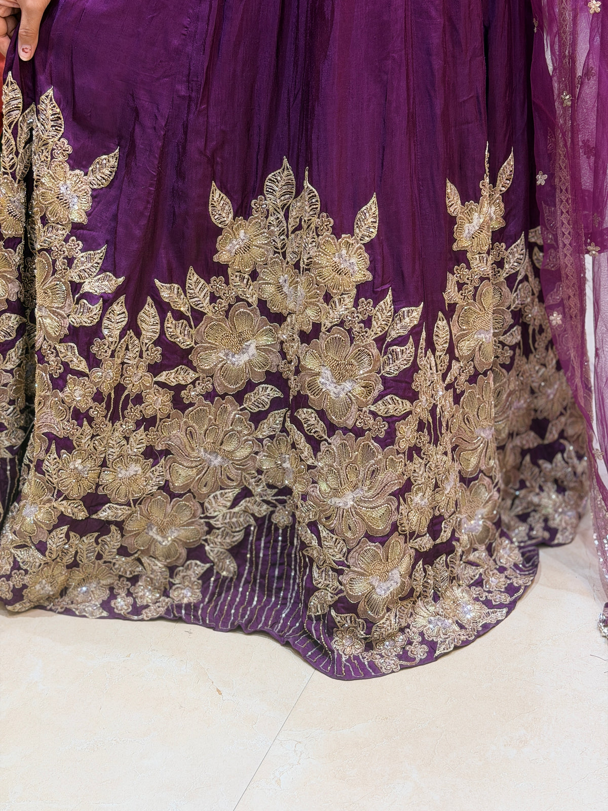 PURPLE GOLDEN SIPI WORK FULL FLAIR LEHENGA