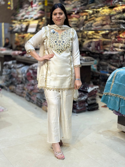 BEAUTIFUL A-LINE ORIGNAL MIRROR WORK GLASS TISSUE SUIT