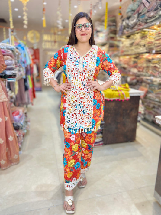PURE COTTON FLORAL SHIFLI DESIGN CORDSET