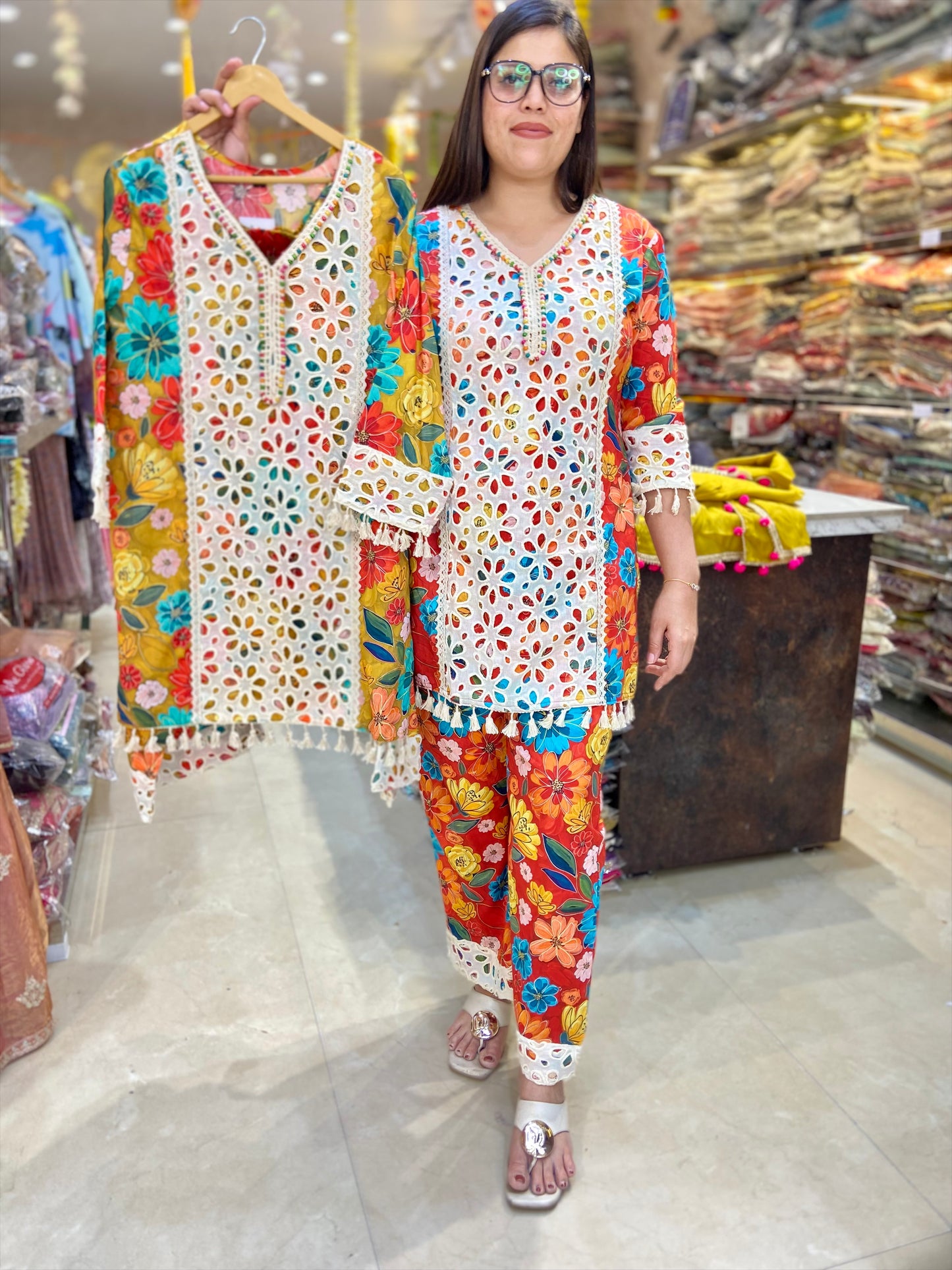 PURE COTTON FLORAL SHIFLI DESIGN CORDSET