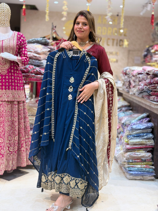Georgett Mirror Work Anarkali Suit With Heavy Dupatta