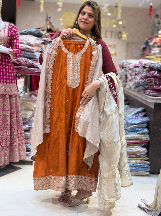 PURE CHINON NECK DESIGN BEAUTIFUL ANARKALI