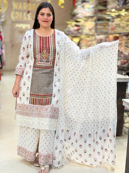 IVORY MEHROON NECK DUEL COLOUR SUIT