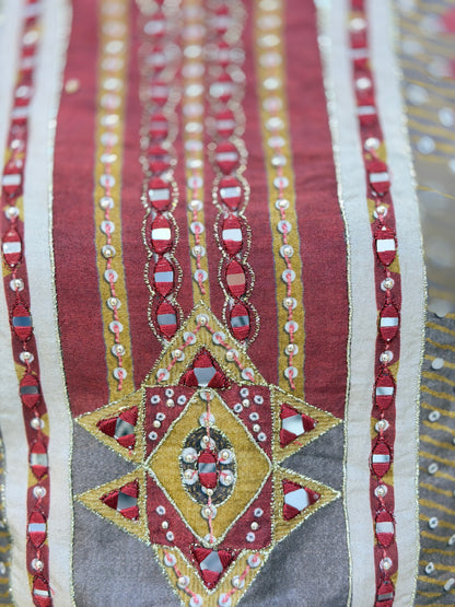 IVORY MEHROON NECK DUEL COLOUR SUIT