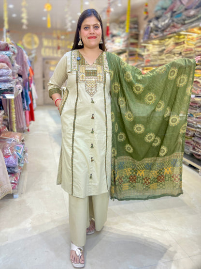 PURE DABU COTTON THREAD WORK POKET DESIGN A-LINE SUIT