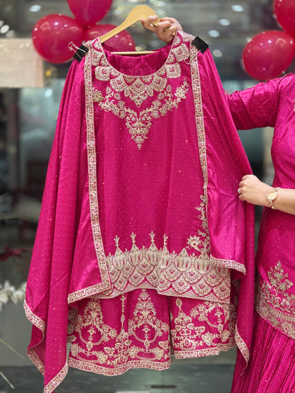 HOT PURE CHINON GOLDEN TILLA WORK HEAVT DUPPTA WITH LEHNGA SUIT