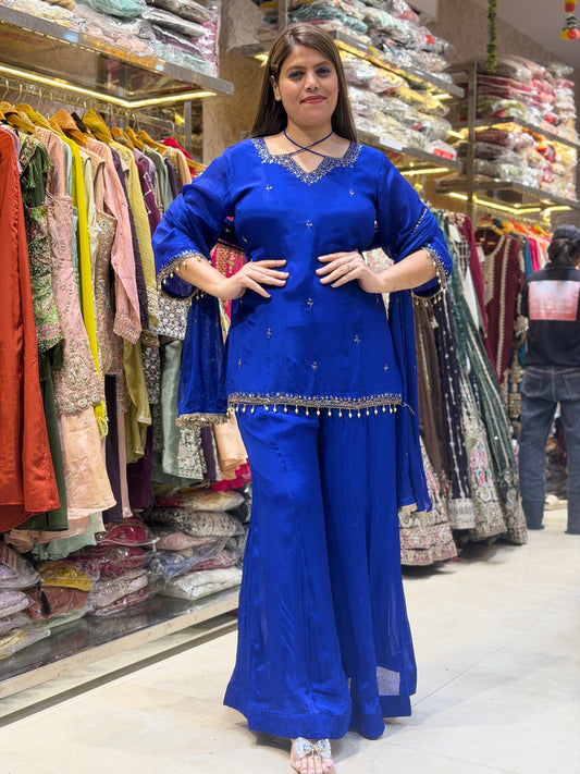 WEDDING WEAR NECK DESIGN SHORT SHIRT WITH BELL BOTTOM JAFFA