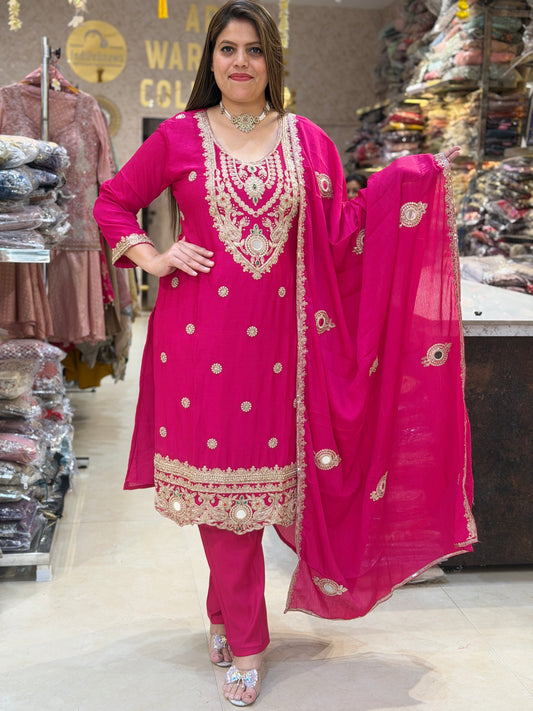 HOT PINK KARVACHAUTH SPECIAL BEAUTIFUL DUPPTA SUIT