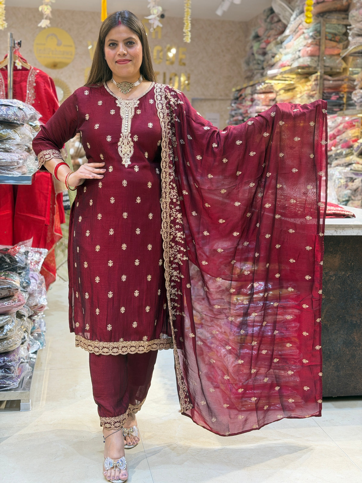 Pure Chinon Embroaided Suit