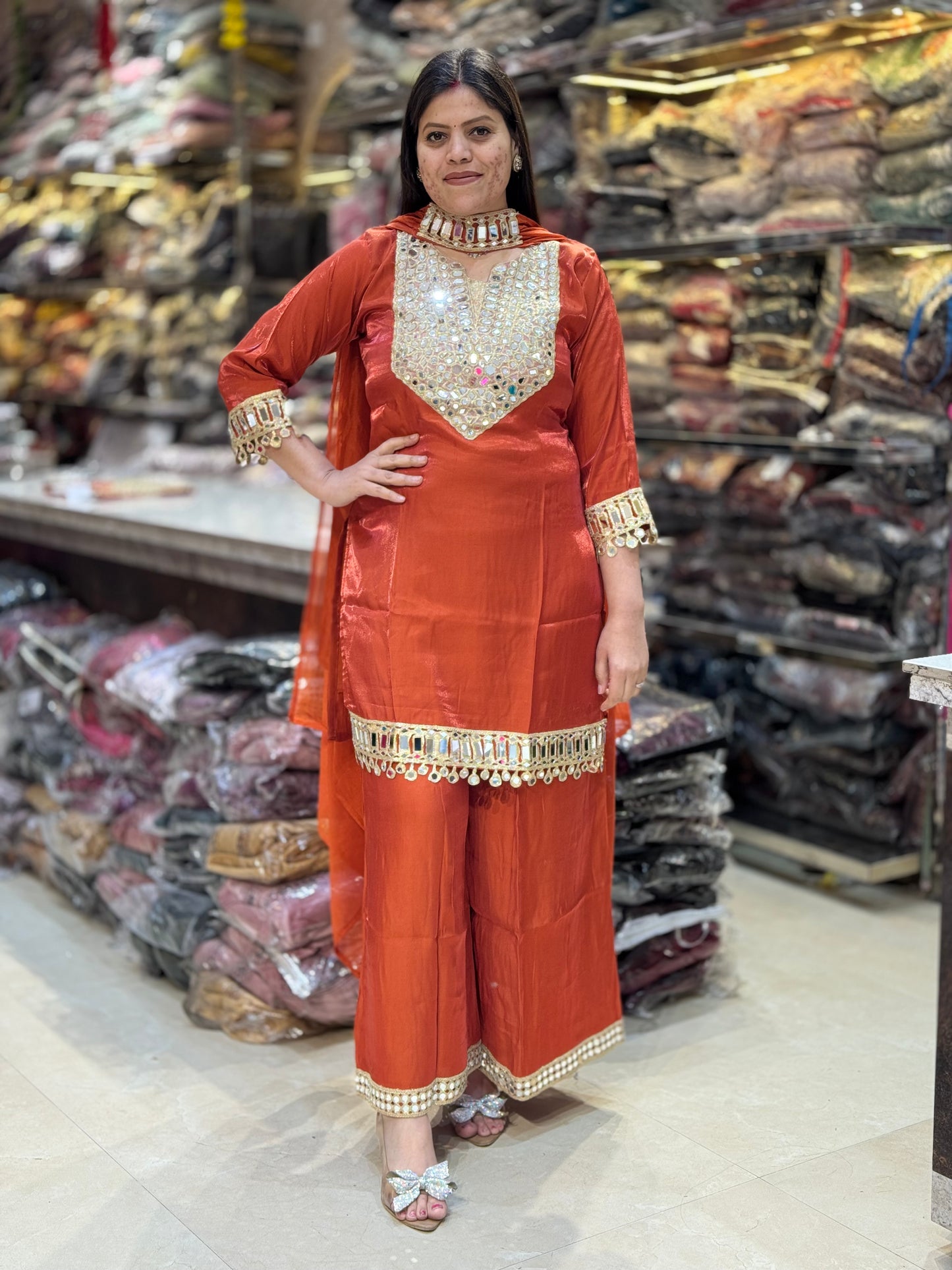 PARTY WEAR GLASS TISSUE SUIT