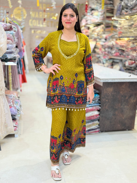 MEHNDI GREEN PURE COTTON DUEL COLOUR BUSTIER CORDSET
