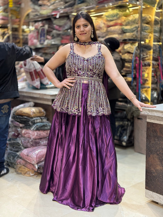 WINE PREMIUM SILK DESIGNER LEHNGA CHOILI WITH NECKLACE DUPATTA