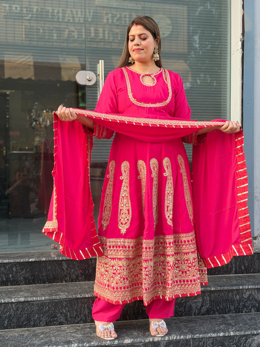 HOT PINK SABYASANCHI DESIGN LONG LENGTH ANARKALI