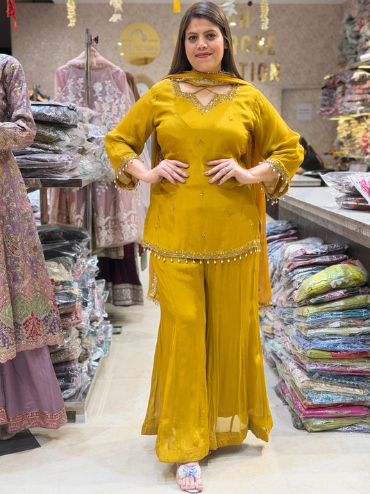 WEDDING WEAR NECK DESIGN SHORT SHIRT WITH BELL BOTTOM JAFFA