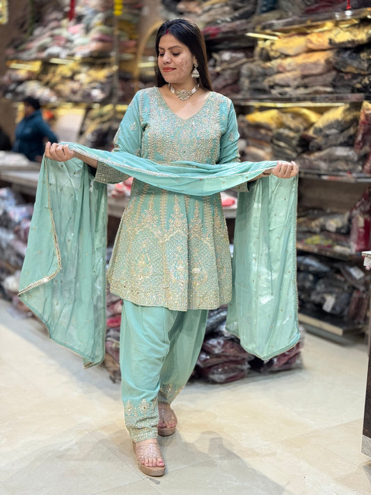 BEAUTIFUL ORIGNAL MIRROR AND SIPPI WORK FARSHI SALWAR SUIT