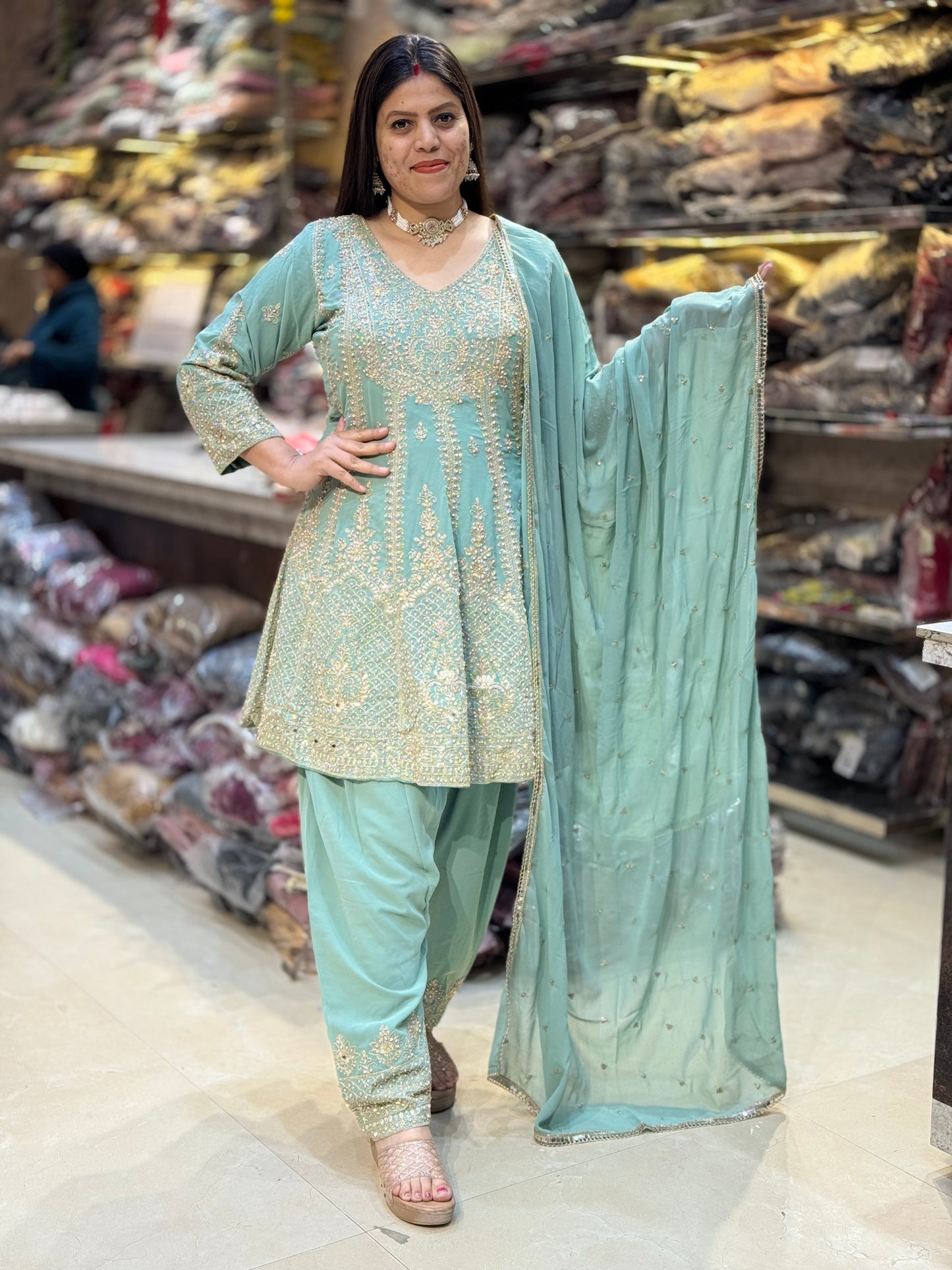 BEAUTIFUL ORIGNAL MIRROR AND SIPPI WORK FARSHI SALWAR SUIT