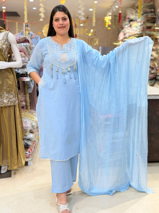 POWDER BLUE NECK DESIGN SUIT