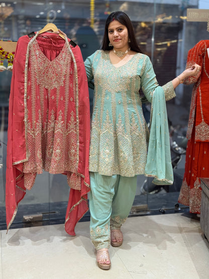 BEAUTIFUL ORIGNAL MIRROR AND SIPPI WORK FARSHI SALWAR SUIT