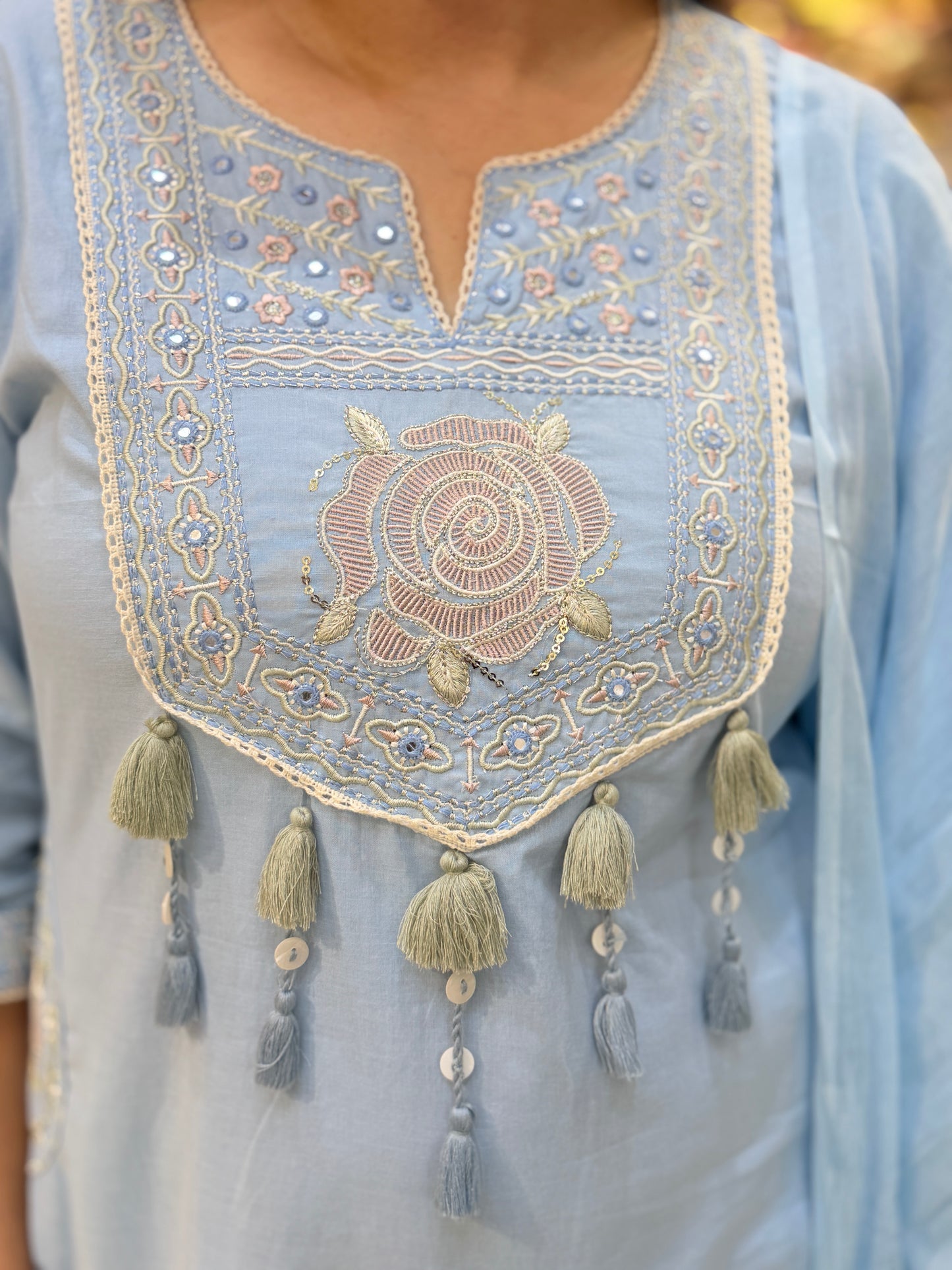 POWDER BLUE NECK DESIGN SUIT
