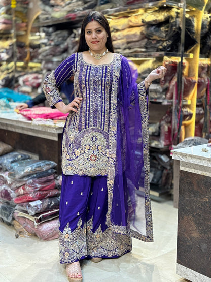 PURE CHINON FULL TILLA AND SIPI WORK SHORT SHIRT WITH FULL FLAIR JAFFA