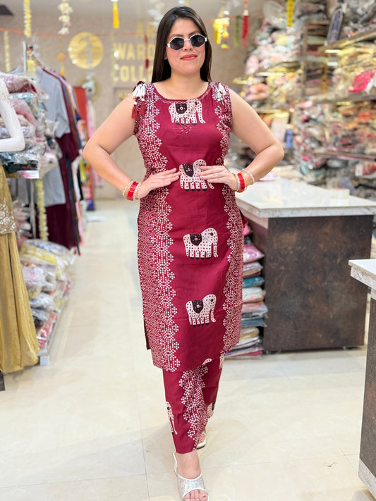 ELEPHANT DESIGNER CORDSET WITH POCKET (MEHROON)