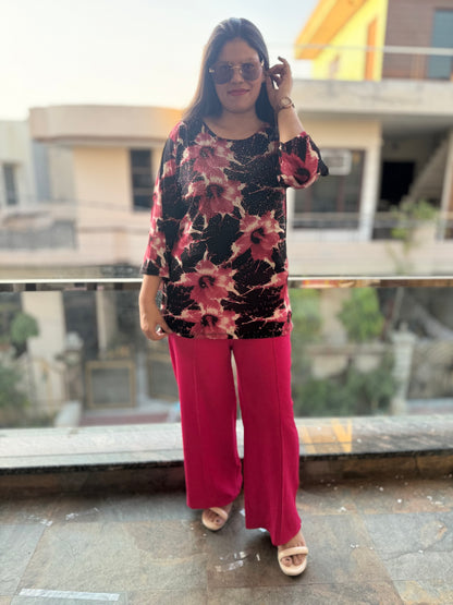 Pink Flower Print Sirvoski Top