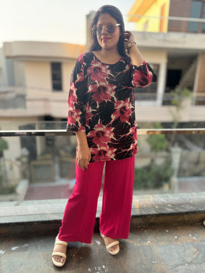 Pink Flower Print Sirvoski Top