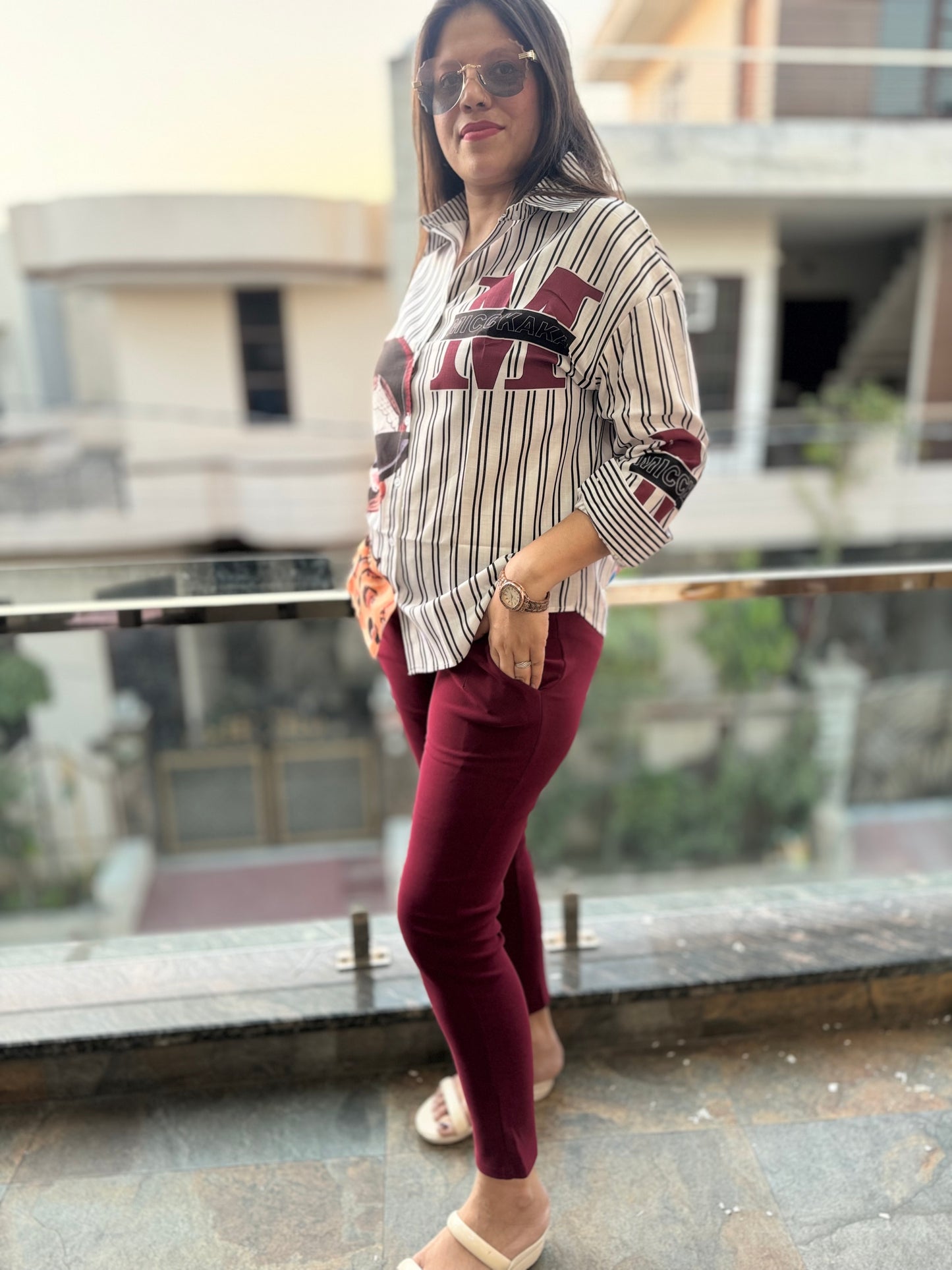 Doll Print Stipes Shirt / Combo