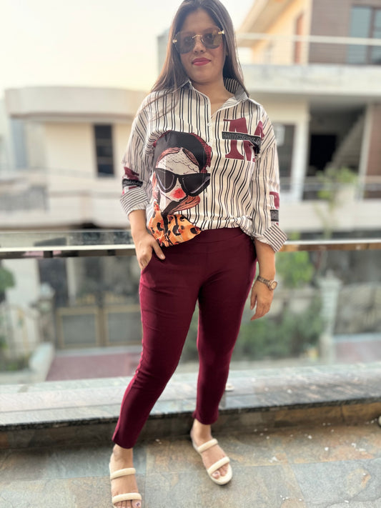 Doll Print Stipes Shirt / Combo