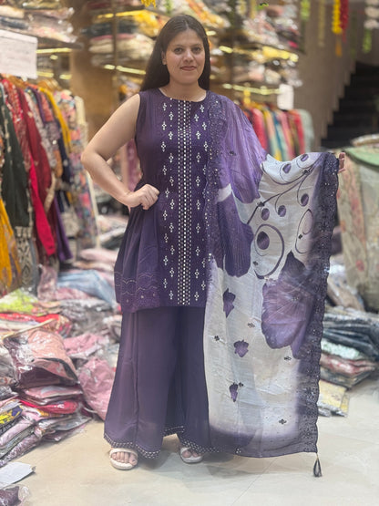 Traditional White Thread Work Zafa Suit – Peplum Style