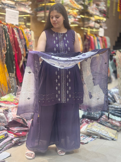 Traditional White Thread Work Zafa Suit – Peplum Style