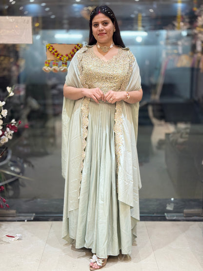 PREMIUM SILK SHORT TOP WITH BEAUTIFUL SHRUG DESIGNER SKIRT DRES