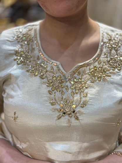 OFF WHITE SILK DESIGNER KANCHIVERM DUPPTA 3PC SUIT