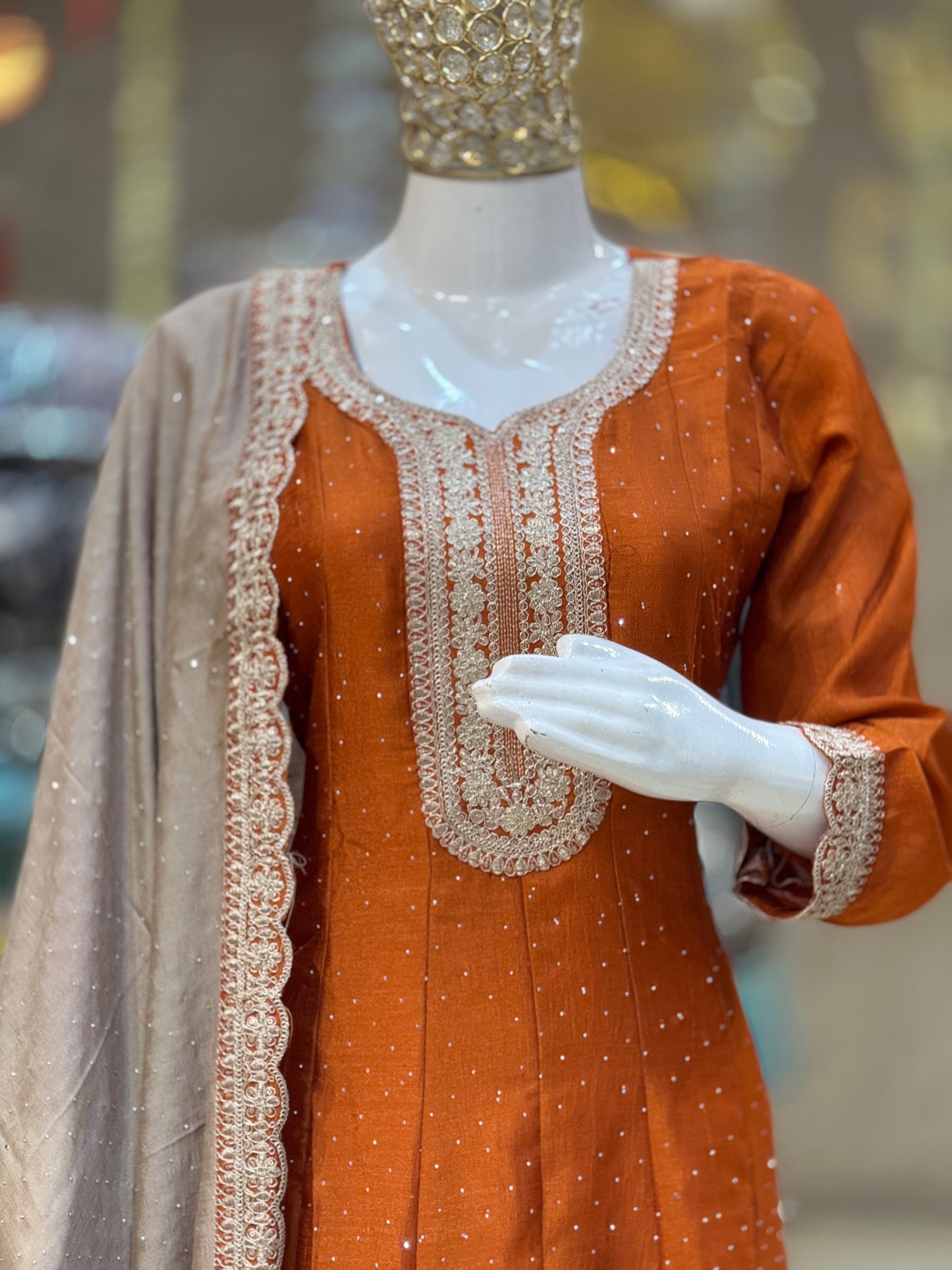 PURE CHINON NECK DESIGN BEAUTIFUL ANARKALI