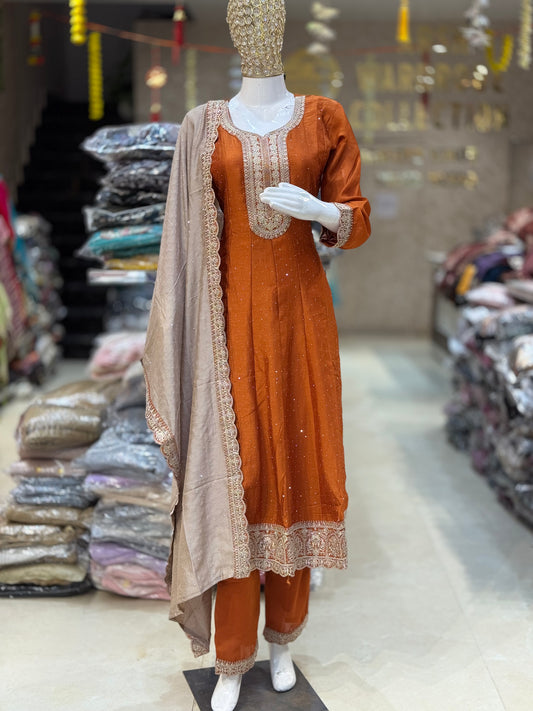 PURE CHINON NECK DESIGN BEAUTIFUL ANARKALI