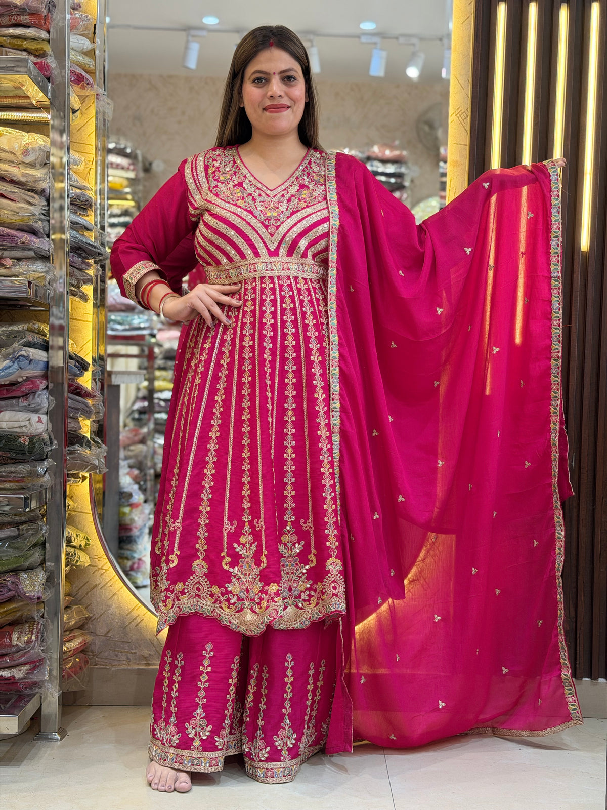 DESIGNER ANARKALI WITH HANDWORK HOT PINK