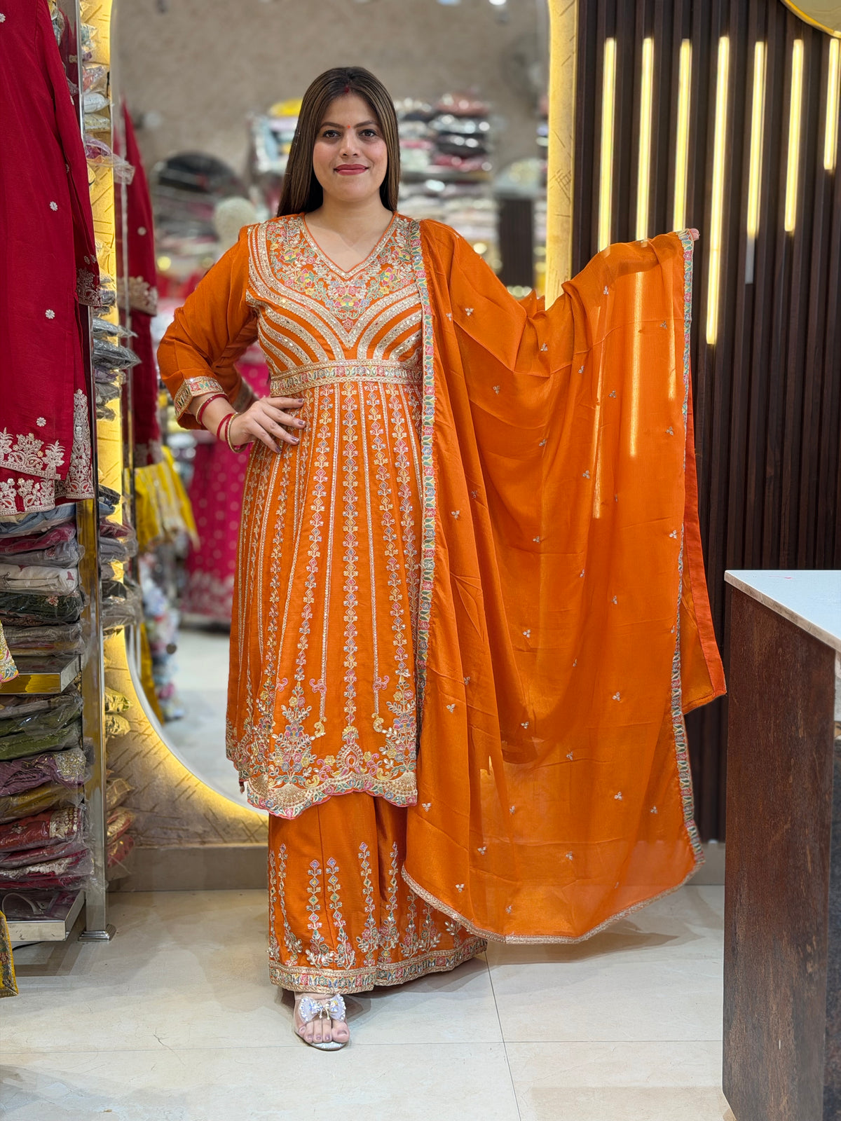 DESIGNER ANARKALI WITH HANDWORK ORANGE