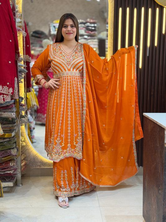 DESIGNER ANARKALI WITH HANDWORK ORANGE