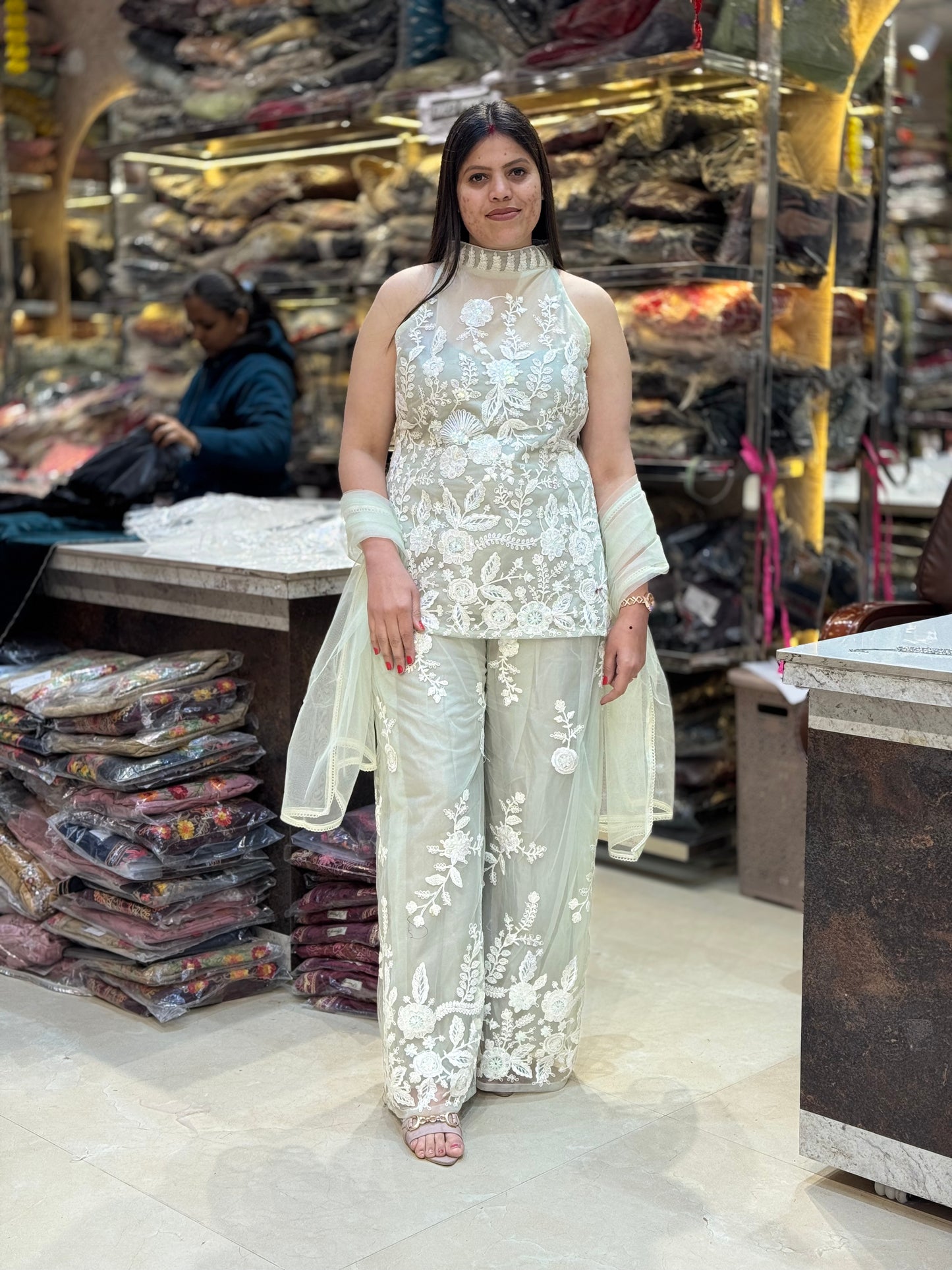 HIGH NECK DESIGN NETED BEAUTIFUL SUIT