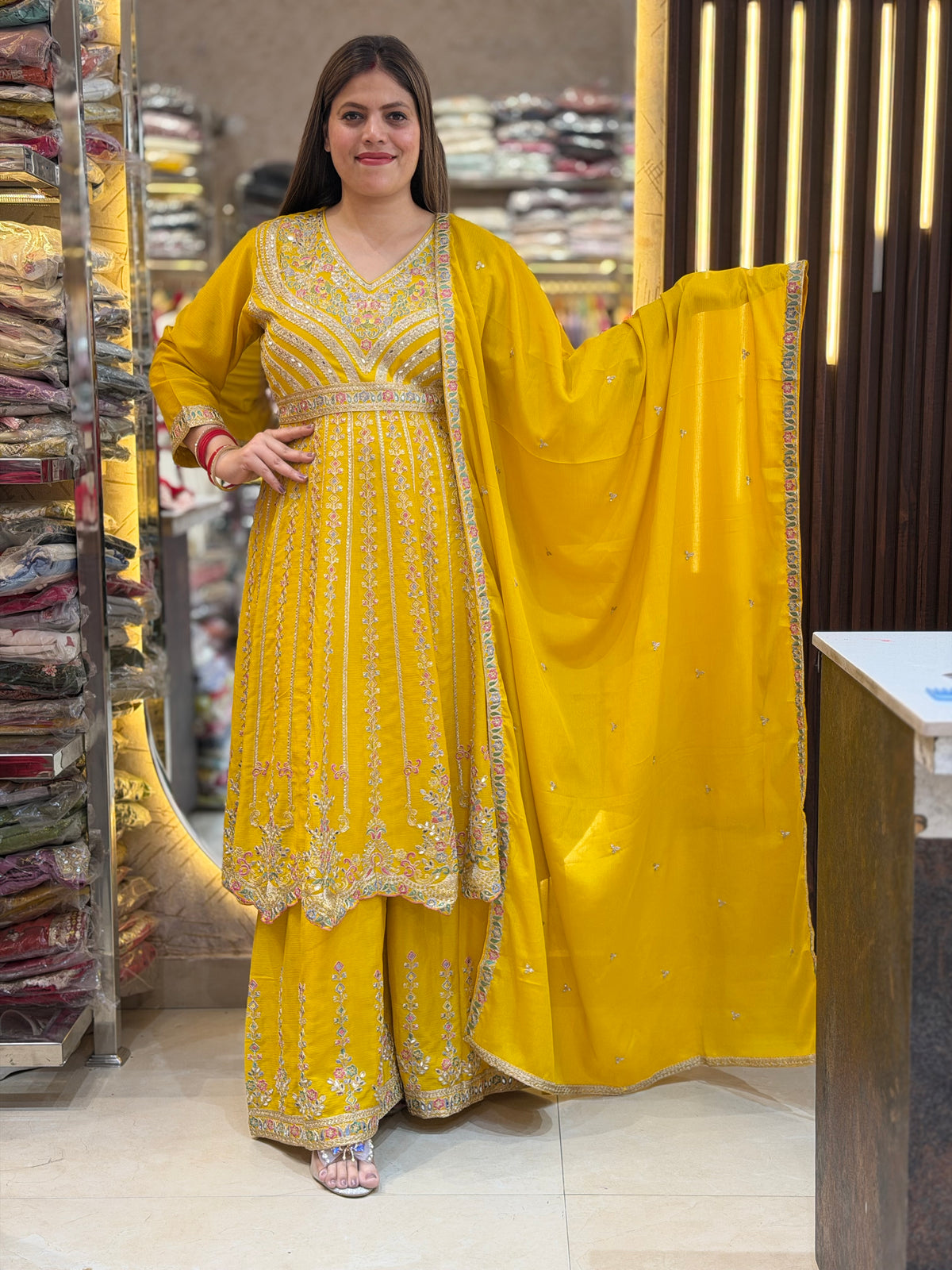 DESIGNER ANARKALI WITH HANDWORK YELLOW